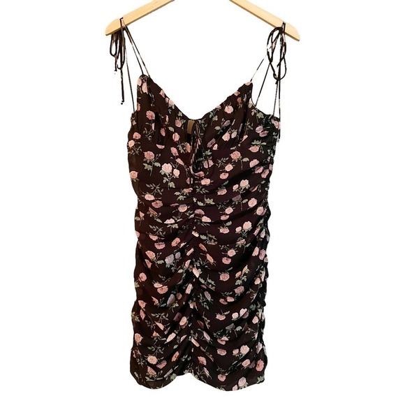 Cotton Candy LA NWT Midnight Roses Ruched Spaghetti Strap Mini Dress Black Sz M - Picture 4 of 10